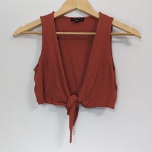 Shinestar Tie Front Crop Top Vest, Small